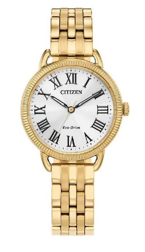 Lady's gold tone CITIZEN ECO-DRIVE 'Classic' watch 
#EM1052-51A with coin edge