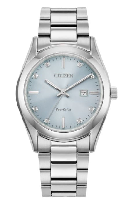 Lady's CITIZEN ECO-DRIVE 'Sport' stainless steel watch with blue face and 8 diamonds with sapphire cyrstal
EW2700-54L