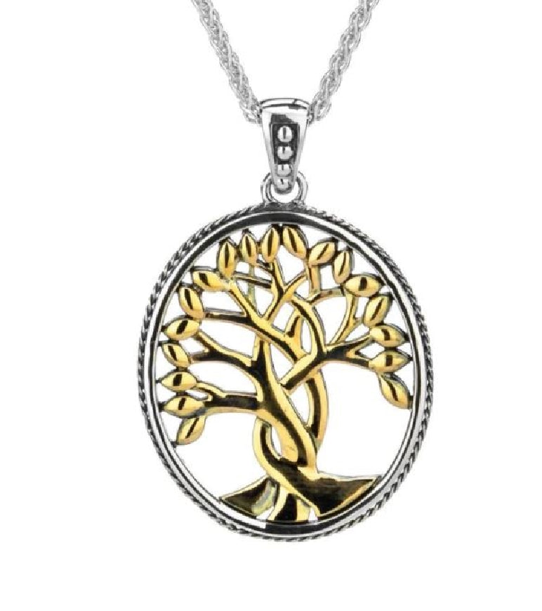 KEITH JACK - Sterling silver & 10kt yellow gold 'Tree of Life' Large pendant on an open link chain in 18' length
