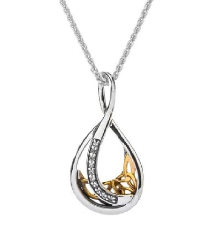 Sterling silver & 10kt yellow gold KEITH JACK teardrop pendant set with white sapphires on an 18' chain