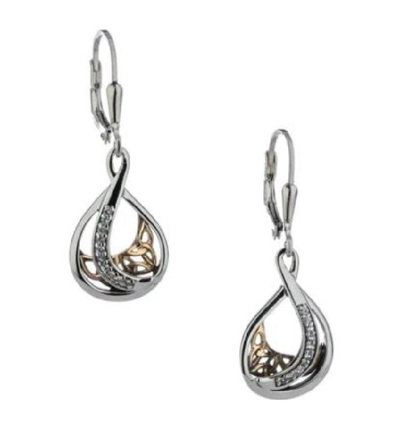 Sterling silver & 10kt yellow gold KEITH JACK teardrop earrings set with white sapphires