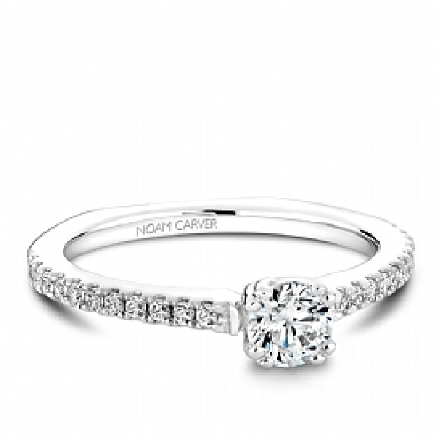 Lady's 14kt white gold NOAM CARVER STUDIO engagement ring set with 1 x 0.33ct round brilliant cut diamond and 24 round brilliant cut diamonds = 0.15ct   Total diamond weight = 0.48ct
Ring size = 6.5