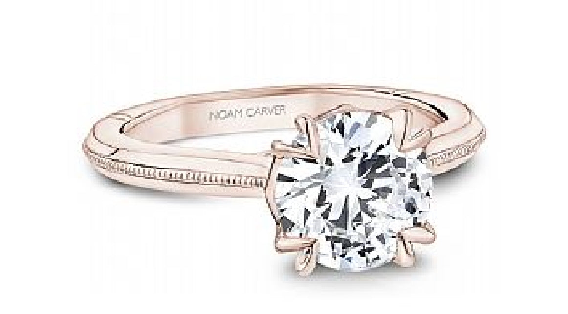 Lady's 14kt rose & white gold NOAM CARVER ATELIER Designer solitaire engagement ring mount set with 1 x 2.50ct round CZ
Ring size = 6.5