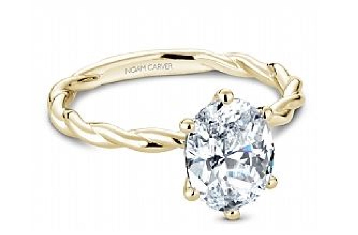 Lady's 18kt yellow gold NOAM CARVER Desinger solitaire engagement ring set with 1 x 1.00ct oval shaped CZ
Ring size = 6.5