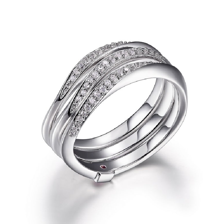 ELLE sterling silver 'OCEAN' 3pc ring set with CZ - Size 7