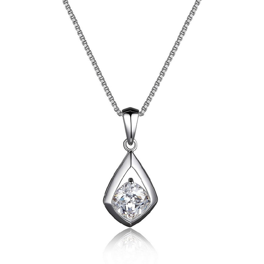 Lady's sterling silver ELLE 'Promise' necklace set with clear cubic zirconia in 16' length plus 2 inch extender