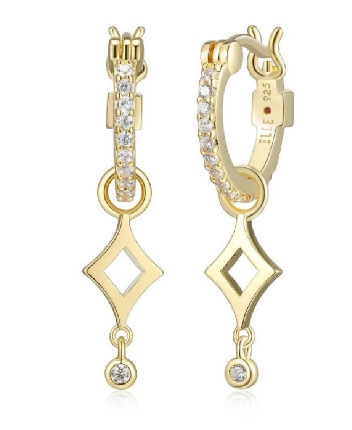 Sterling silver - gold plated ELLE 'Stellar' drop hoop earrings set with CZ