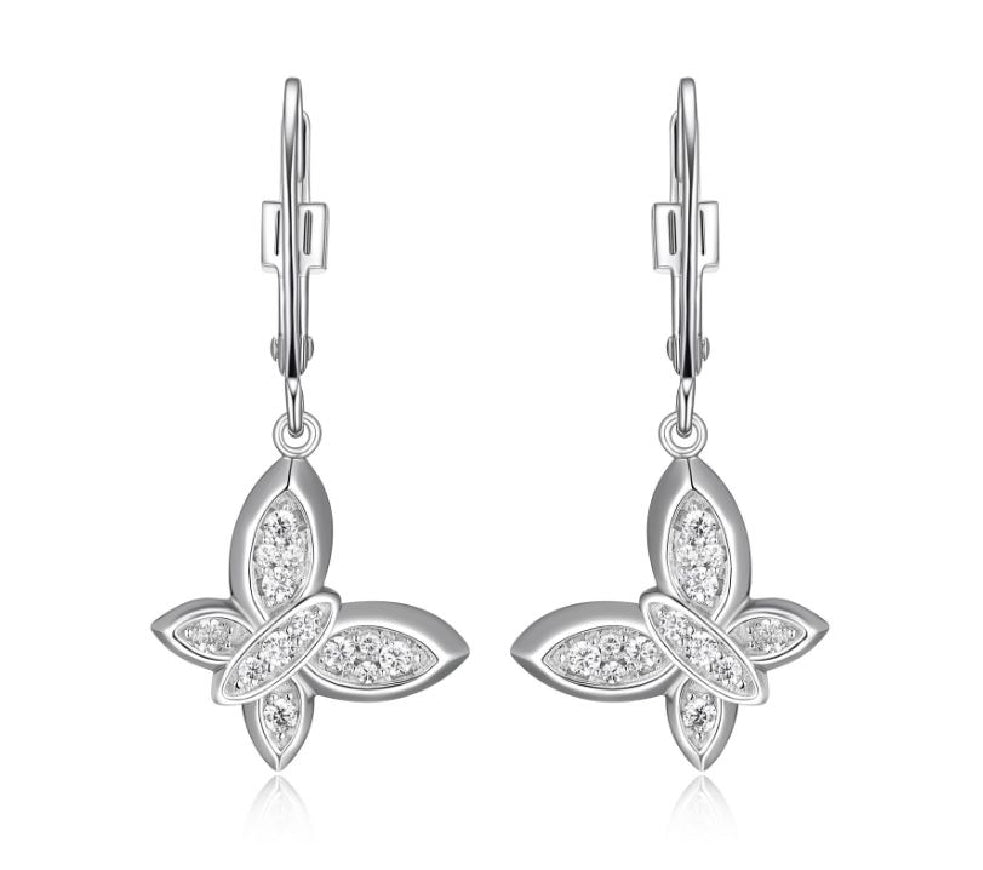 Lady's sterling silver ELLE 'Scintillation' butterfly drop earrings set with CZ