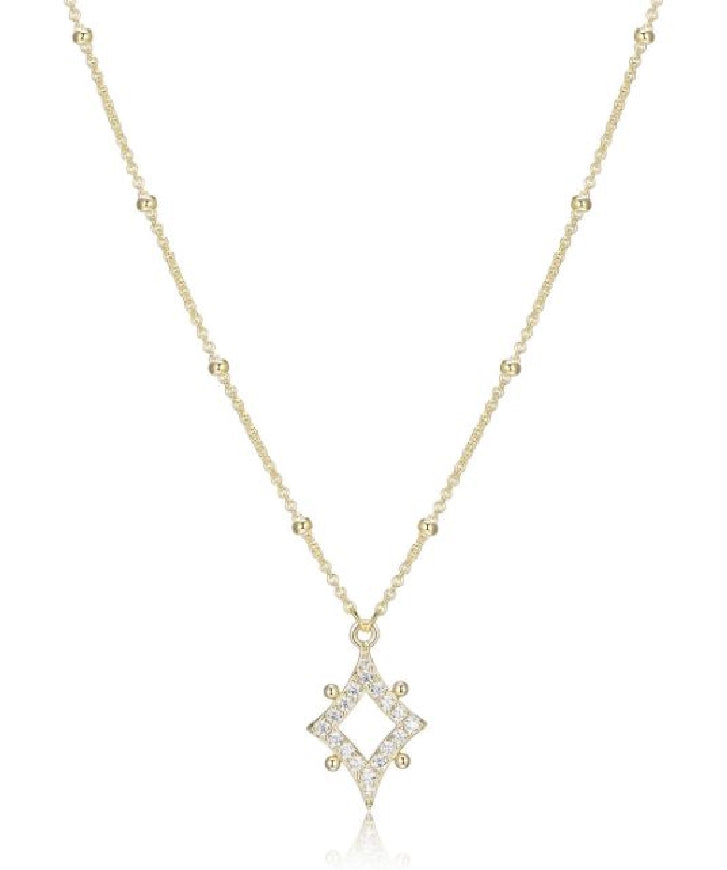 Sterling silver/gold plated ELLE 'Stellar' Rhombus necklace set with CZ on a 17' + 3' chain