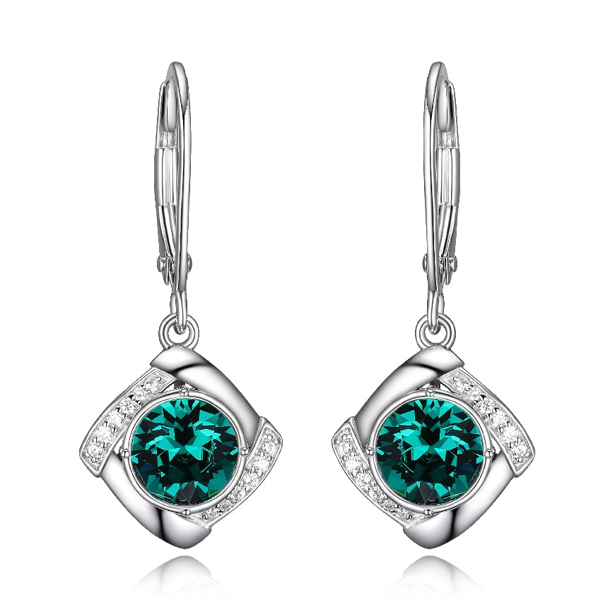 Lady's sterling silver ELLE 'Birthstone' earrings set with Emerald colour Swarovski Crystals and CZ