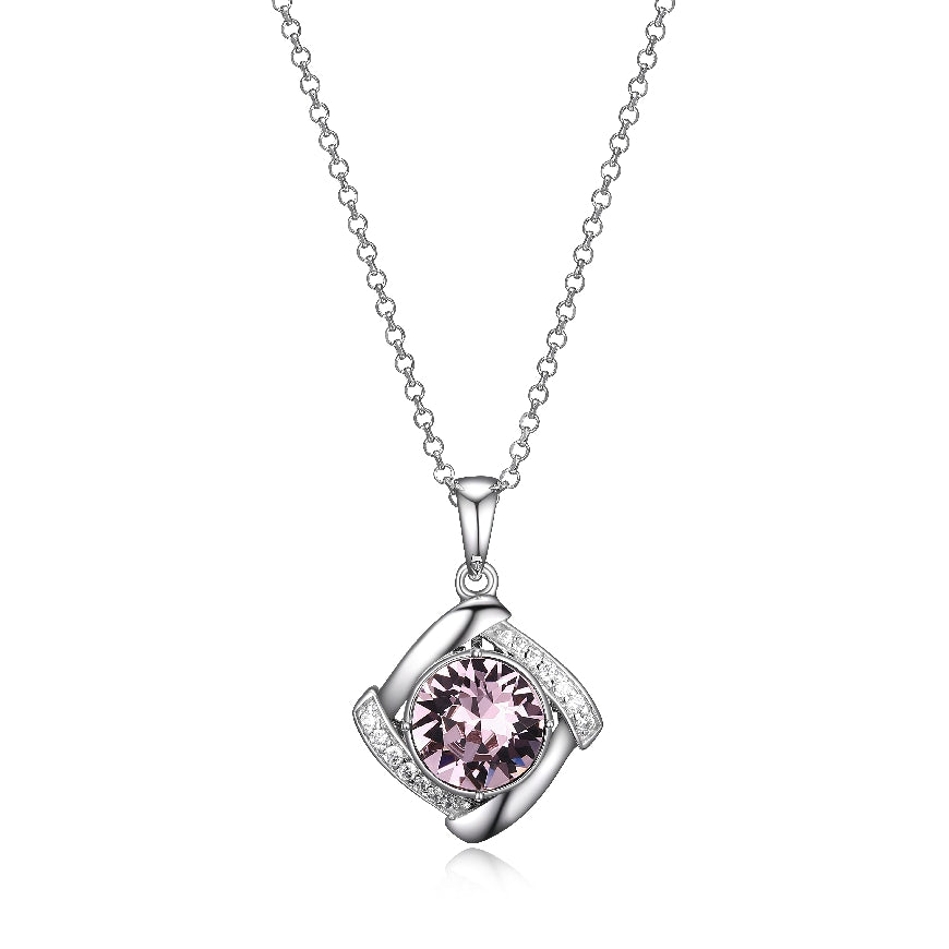 Lady's sterling silver ELLE 'Birthstone' pendant set with light Amethyst colour Swarovski Crystal and CZ on a 17' + 2' chain