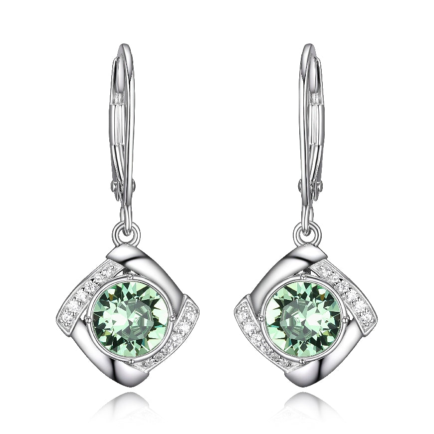 Lady's sterling silver ELLE 'Birthstone' earrings set with Peridot colour Swarovski Crystals and CZ