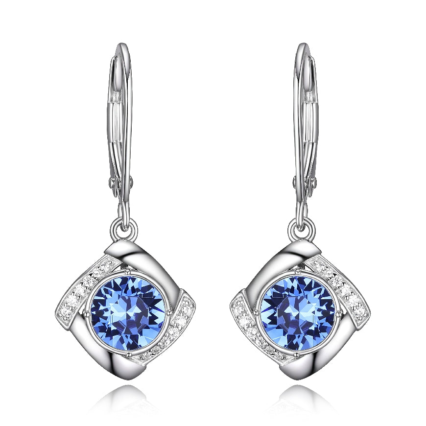 Lady's sterling silver ELLE 'Birthstone' earrings set with Blue Sapphire colour Swarovski Crystals and CZ