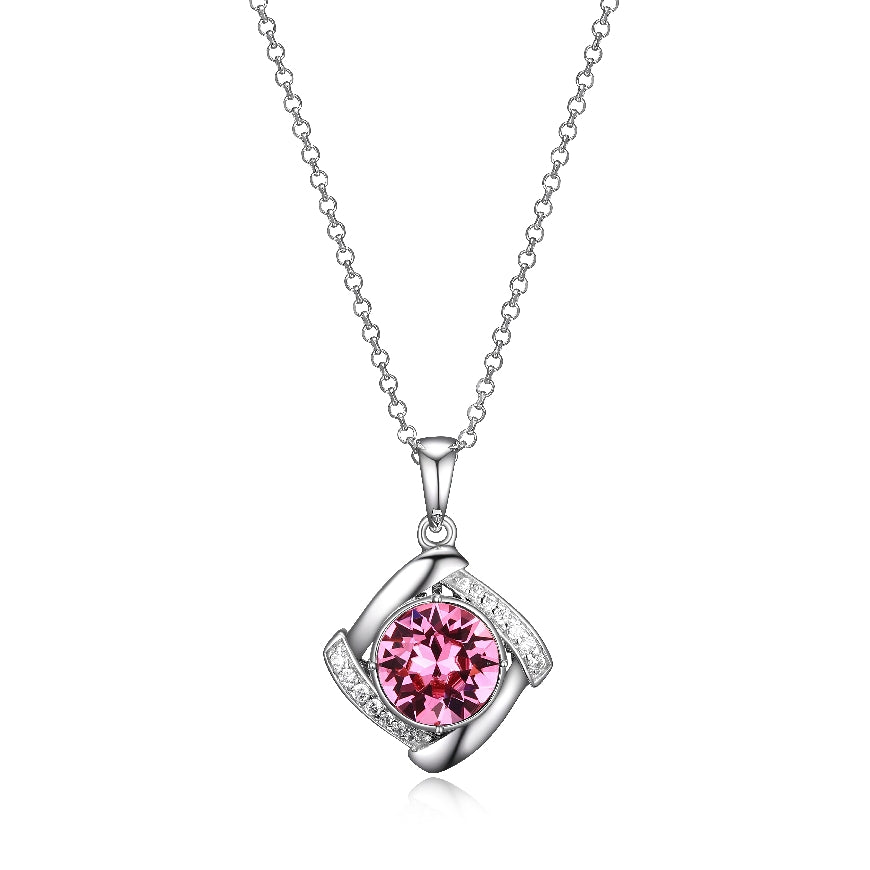 Lady's sterling silver ELLE 'Birthstone' pendant set with Rose Zircon colour Swarovski Crystal and CZ on a 17' + 2' chain