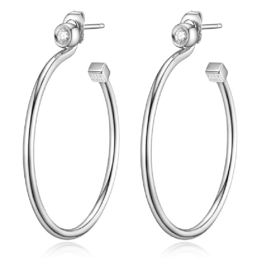 ELLE sterling silver 'BUBBLE' round 2.5mm CZ studs and removable hoop earrings