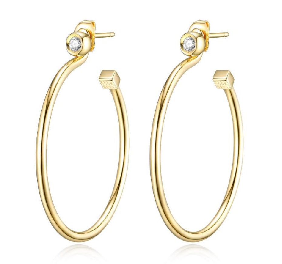 ELLE sterling silver/gold plated 'BUBBLE' round 2.5mm CZ studs and removable hoop earrings