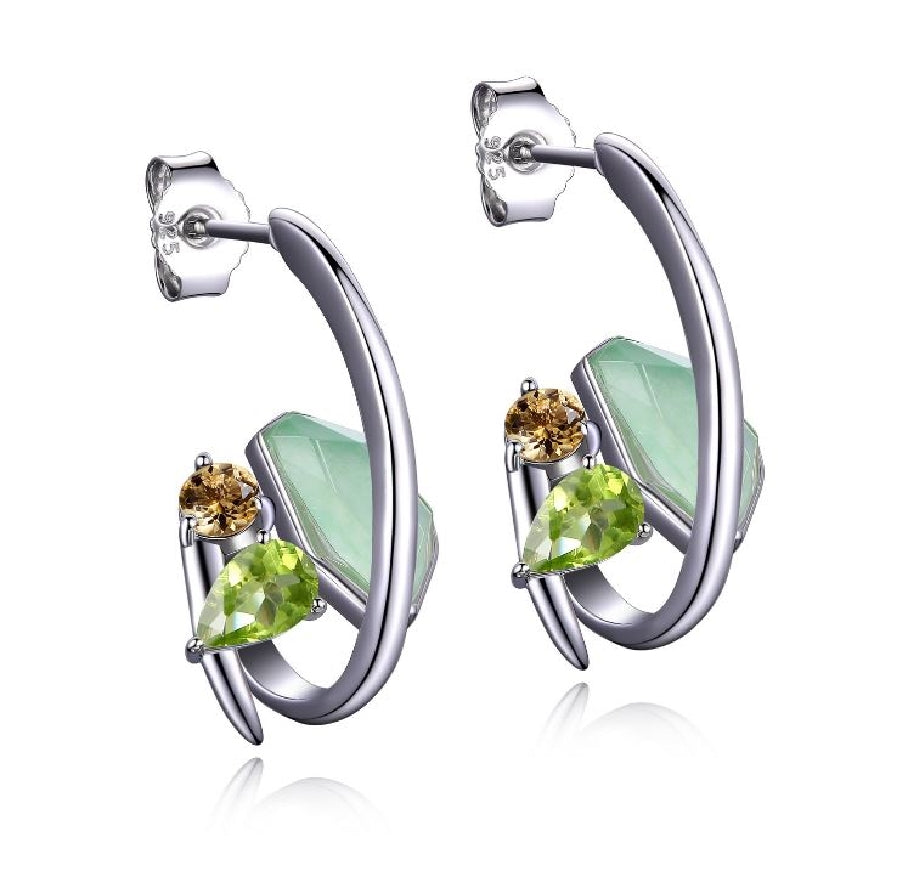 ELLE sterling silver 'Bouquet' earrings with green quartz, peridot and citrine