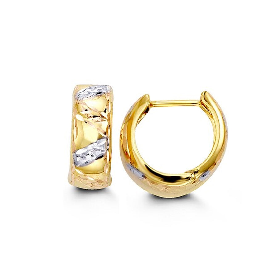 Lady's 10kt two tone gold BELLA huggie earrings